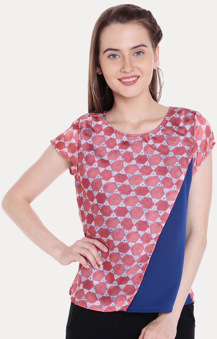 109F | Red and Blue Printed Top 0