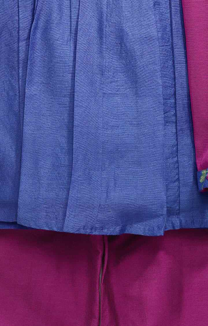 Ethnicity Royal Blue Polyester Cotton Kids Girls Skd