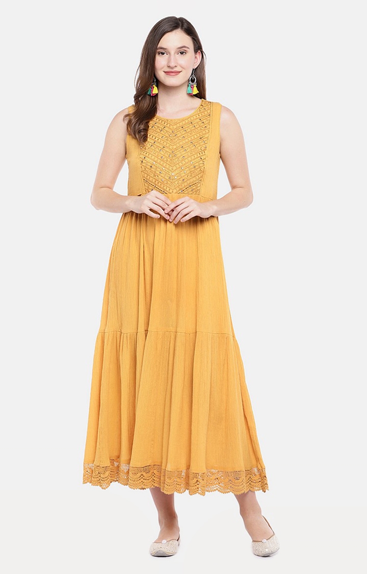 Ethnicity | Ethnicity Mustard Cotton Women Dress 1