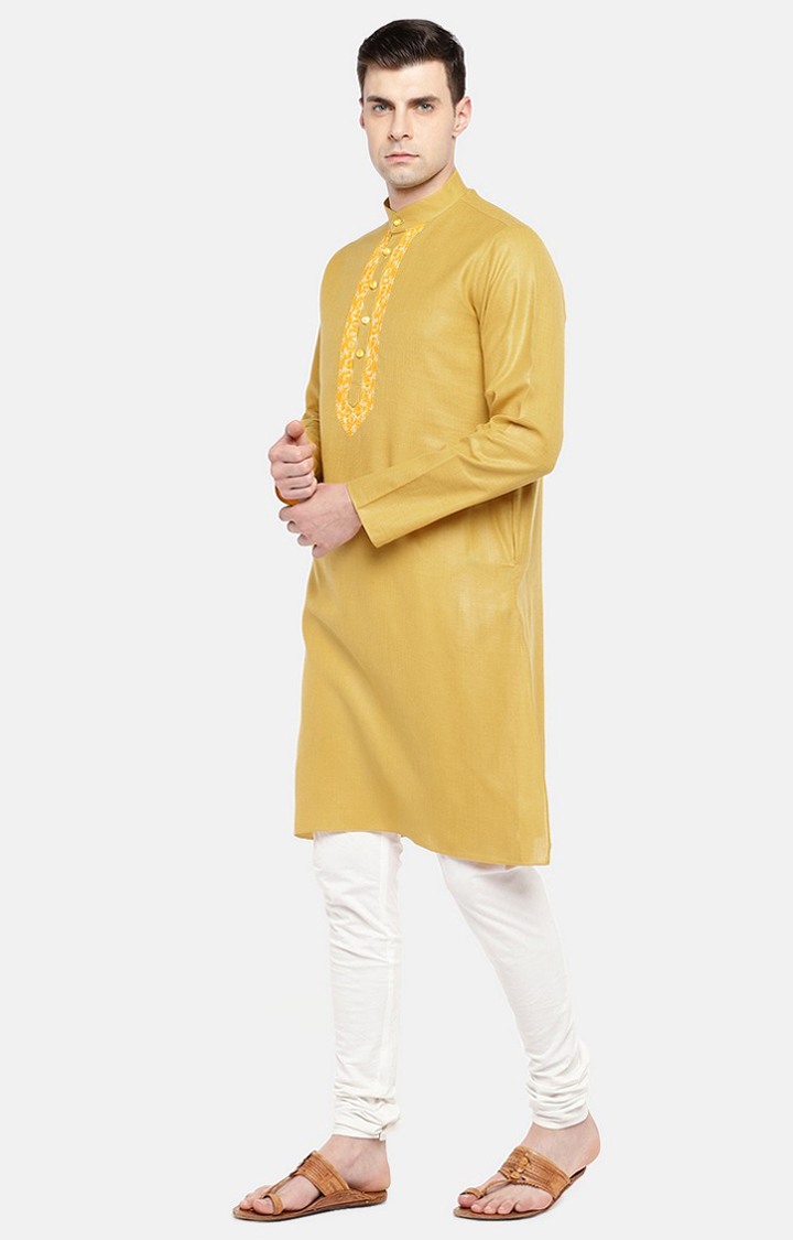 Ethnicity Yellow Cotton Blend Men Kurta