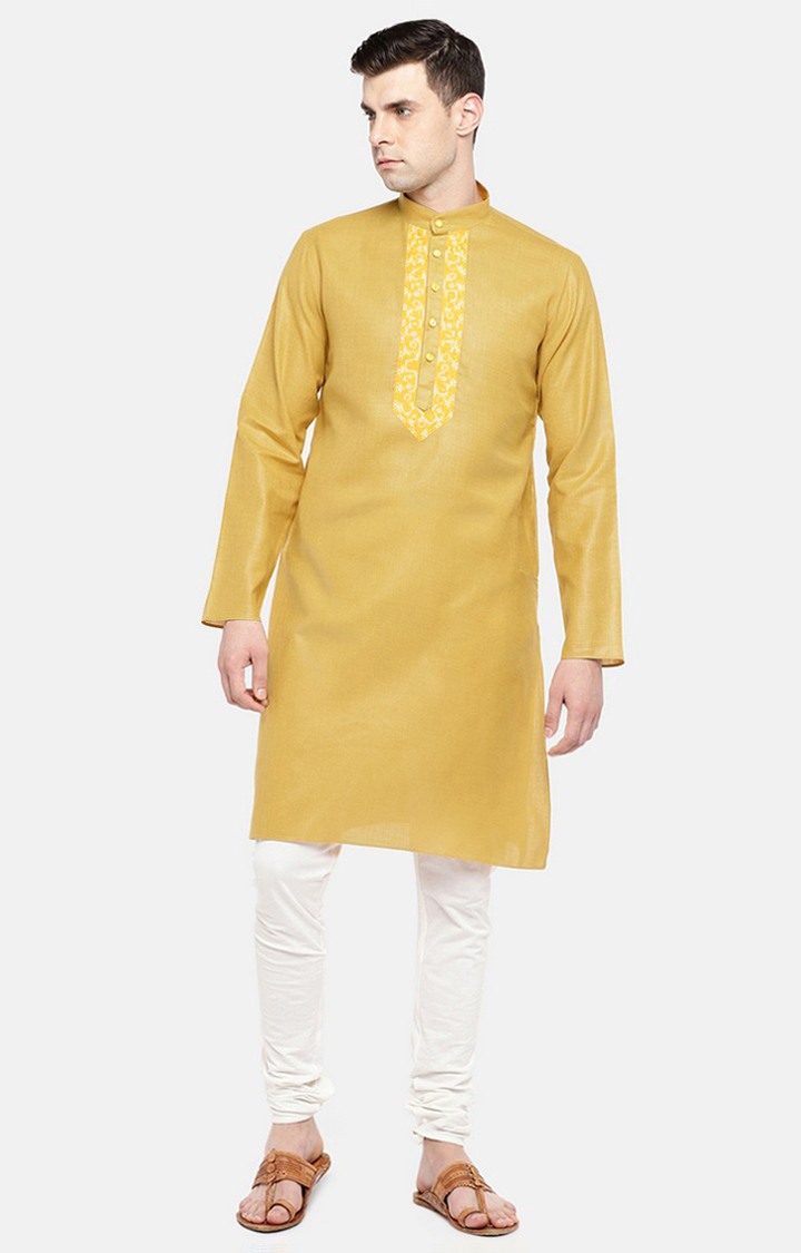 Ethnicity Yellow Cotton Blend Men Kurta