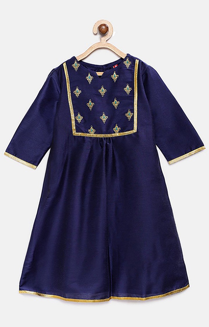 Ethnicity Royal Blue Chanderi Kids Girls Skd