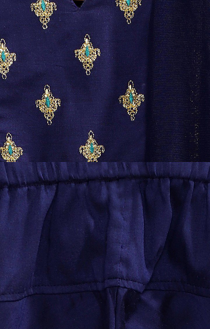 Ethnicity Royal Blue Chanderi Kids Girls Skd