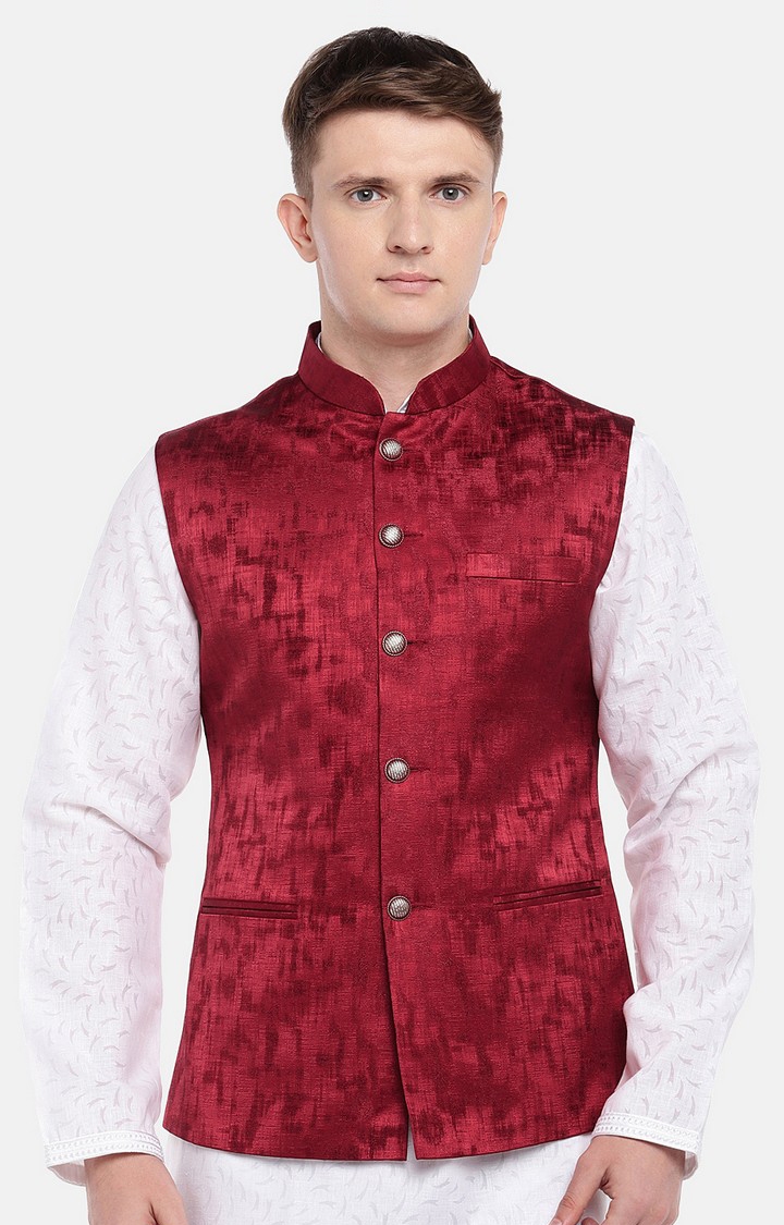 Ethnicity | Ethnicity Full Sleeve Polyester Blend Maroon Men Jackets 0