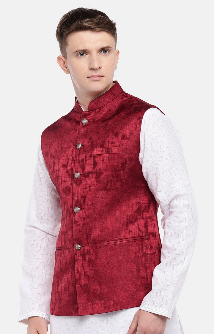 Ethnicity | Ethnicity Full Sleeve Polyester Blend Maroon Men Jackets 2