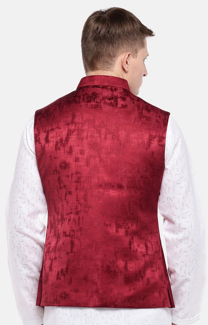 Ethnicity | Ethnicity Full Sleeve Polyester Blend Maroon Men Jackets 3