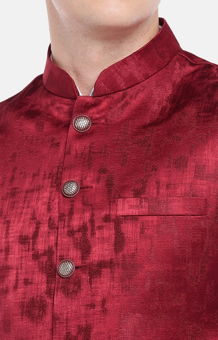 Ethnicity | Ethnicity Full Sleeve Polyester Blend Maroon Men Jackets 4