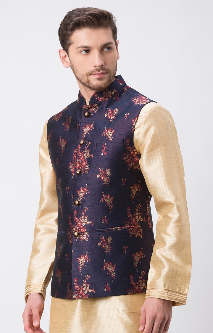 Ethnicity | Ethnicity Full Sleeve Polyester Blend Navy Men Jackets 2