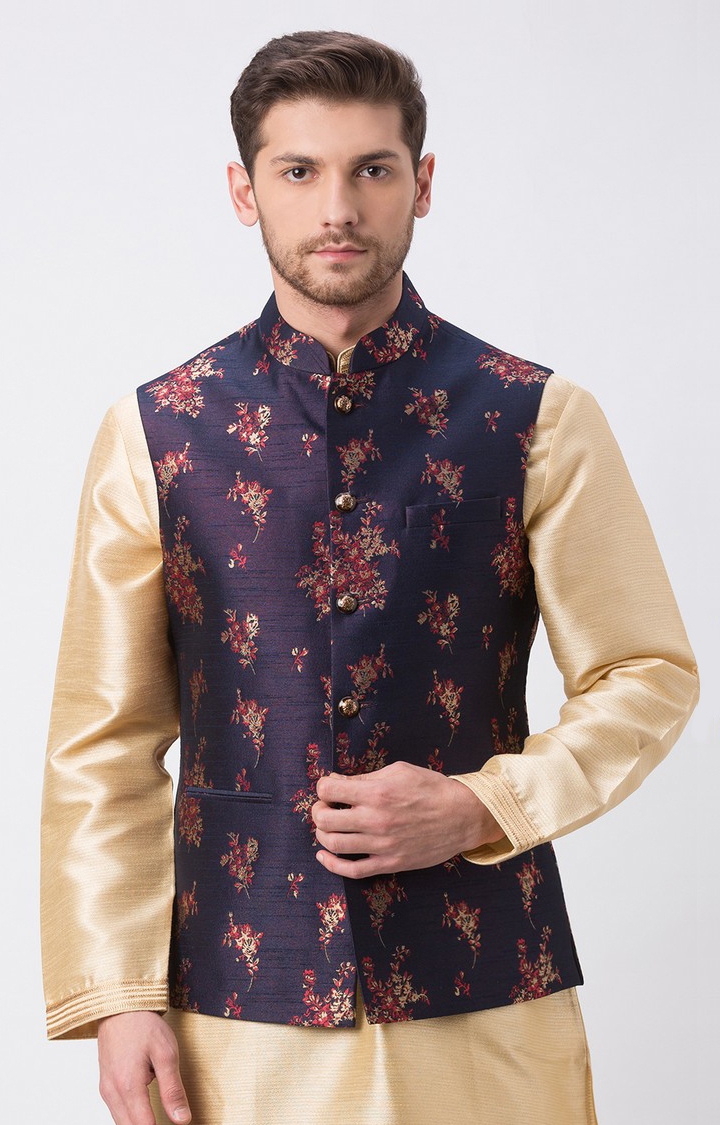 Ethnicity | Ethnicity Full Sleeve Polyester Blend Navy Men Jackets 0