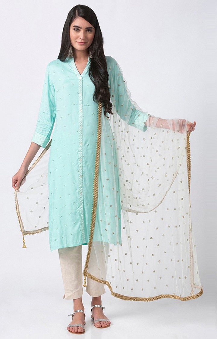 Ethnicity Off White Net Women Dupatta