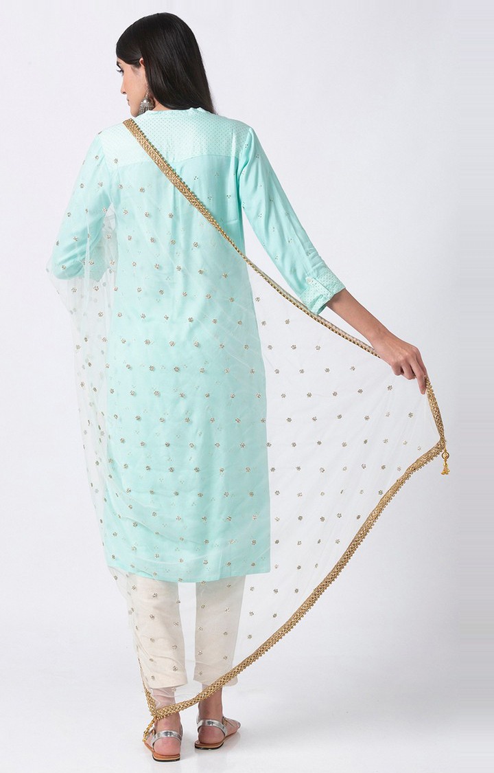 Ethnicity Off White Net Women Dupatta