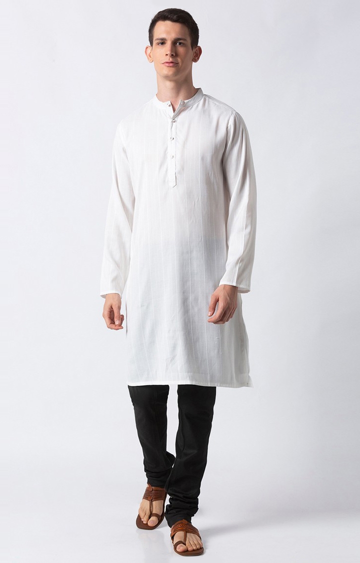 Ethnicity | Ethnicity White Polyester Blend Men Kurta 0