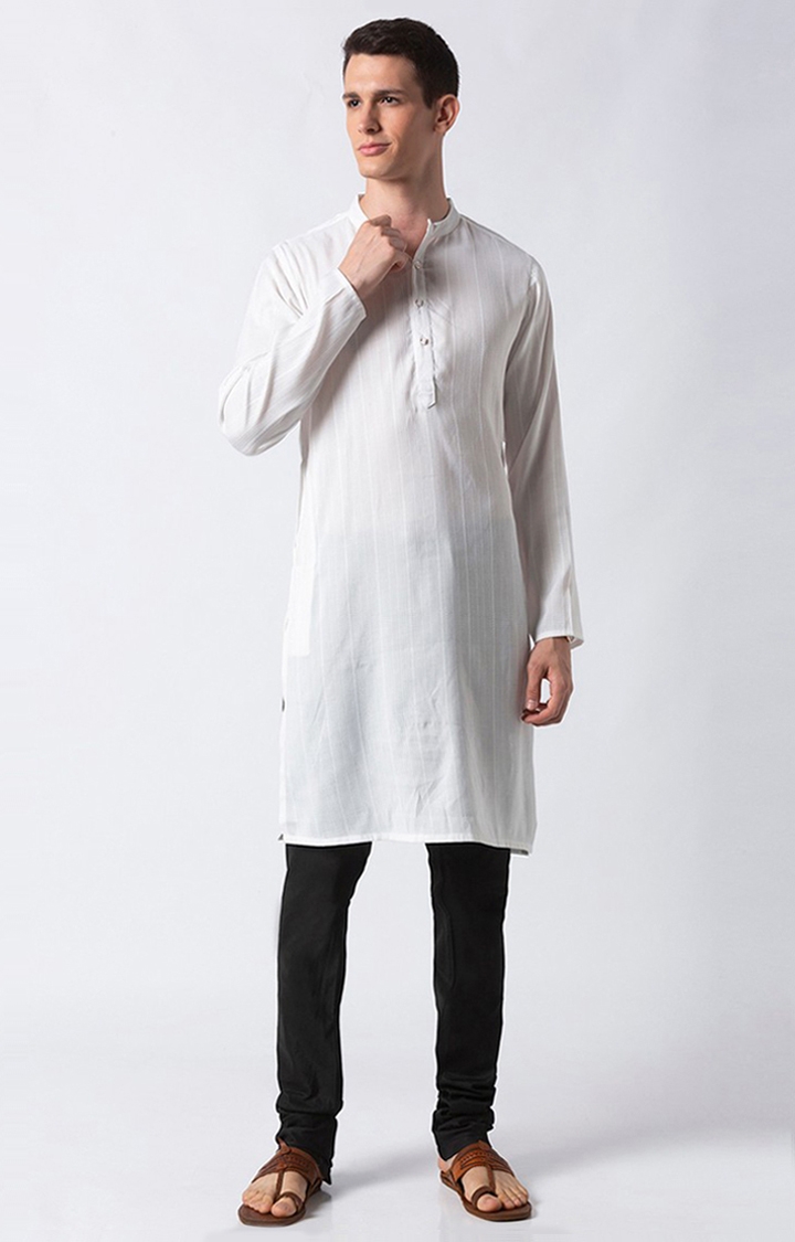 Ethnicity | Ethnicity White Polyester Blend Men Kurta 1