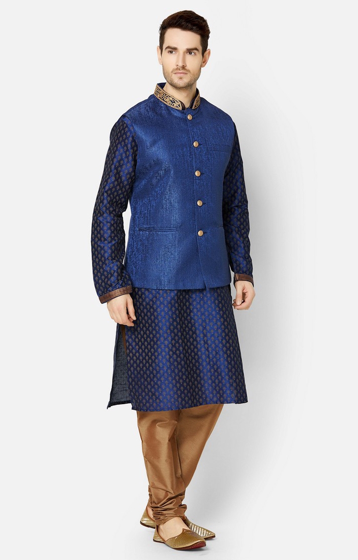 Ethnicity | Navy embroidered sleeveless jacket 1