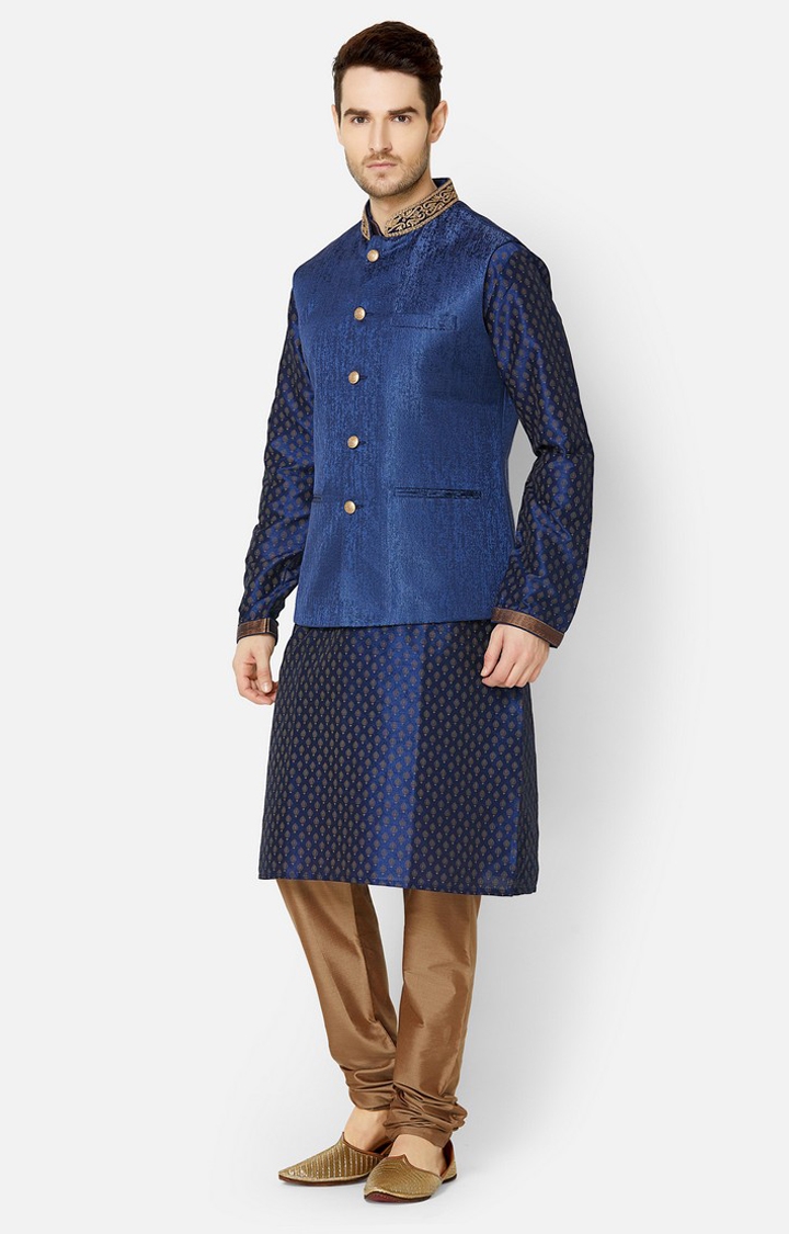 Ethnicity | Navy embroidered sleeveless jacket 2