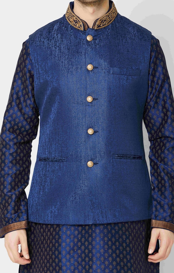 Ethnicity | Navy embroidered sleeveless jacket 4