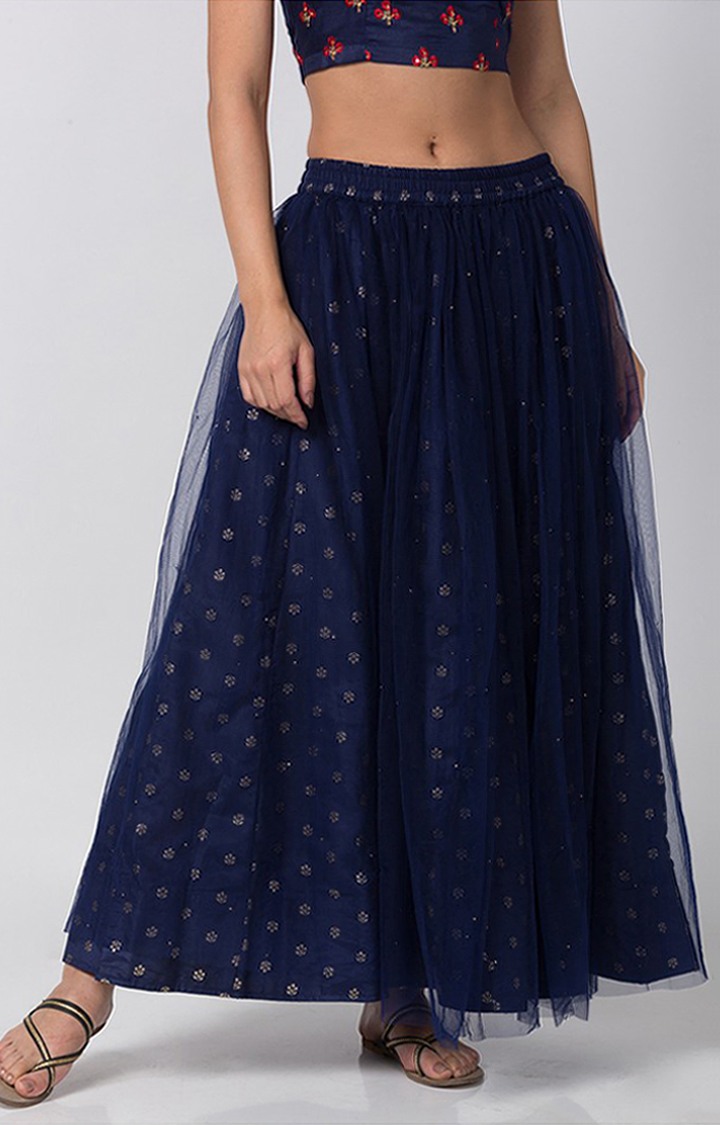Ethnicity Navy Net Women Skirt