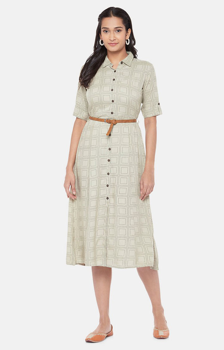 Rayon Straight Women Nile Blue Shirt Dress