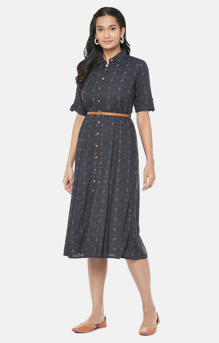 Rayon Straight Women Black Shirt Dress