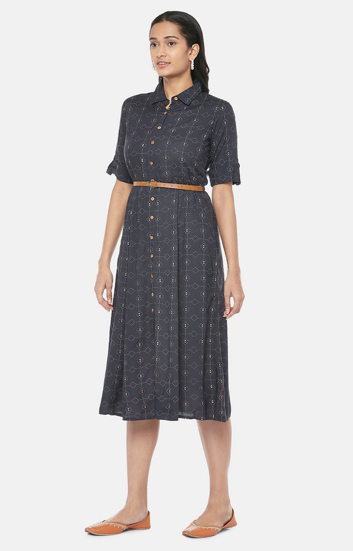 Rayon Straight Women Black Shirt Dress