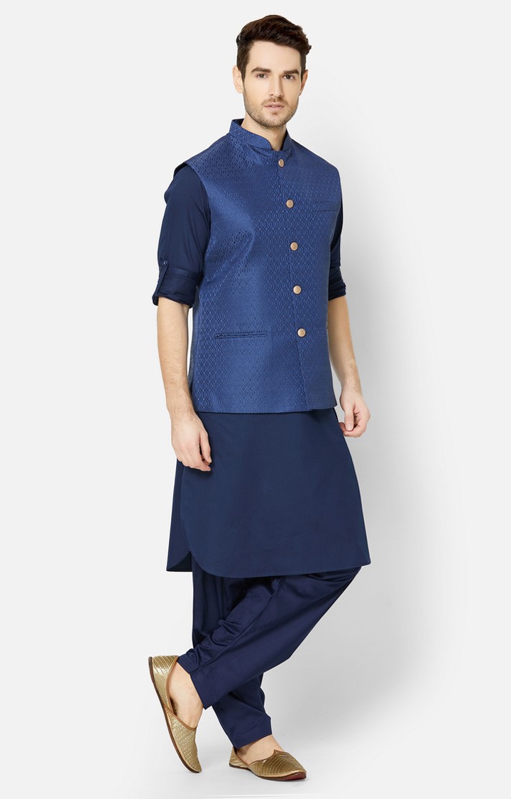 Ethnicity | Navy self textured sleeveless jacket 2