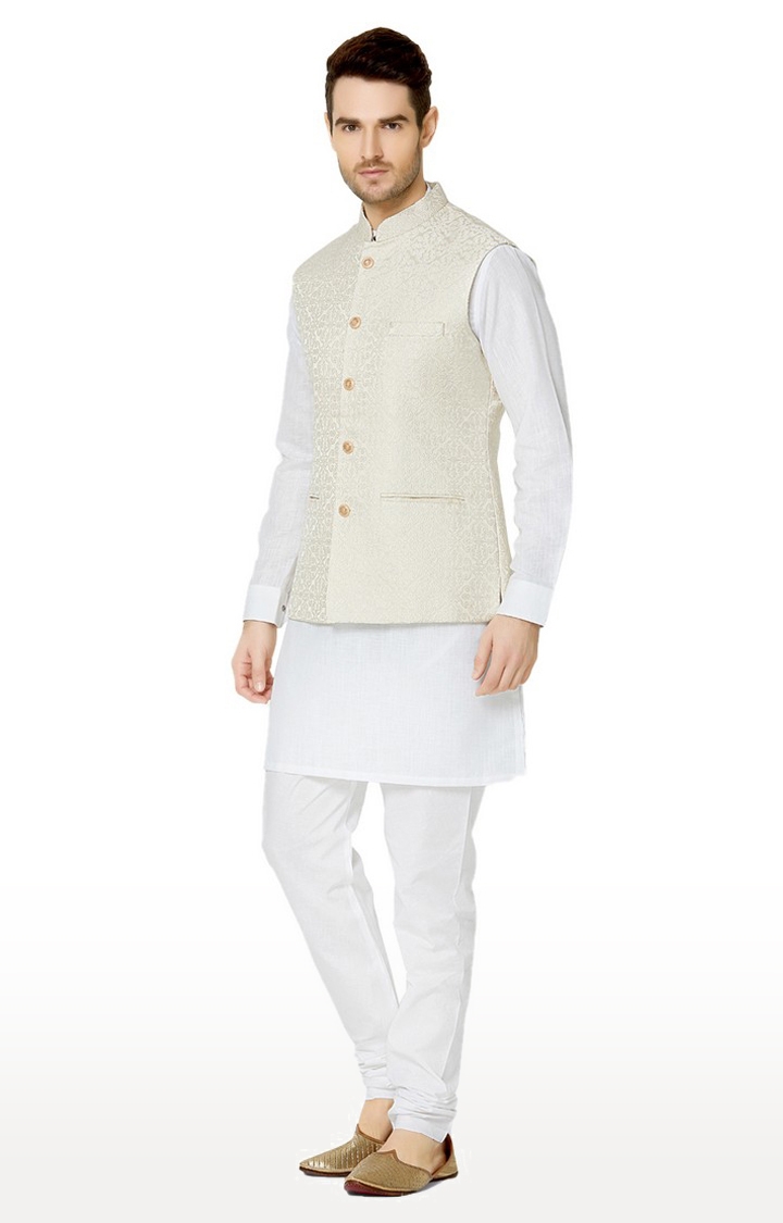 Ethnicity | Cream jacquard sleeveless jacket 2