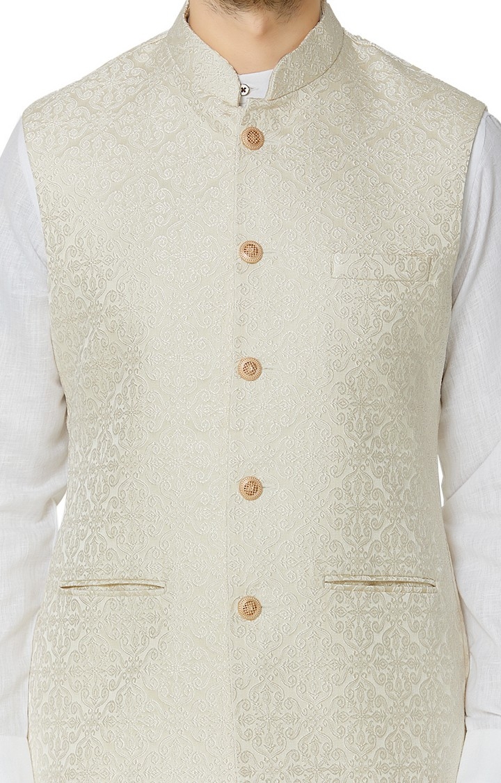 Ethnicity | Cream jacquard sleeveless jacket 4