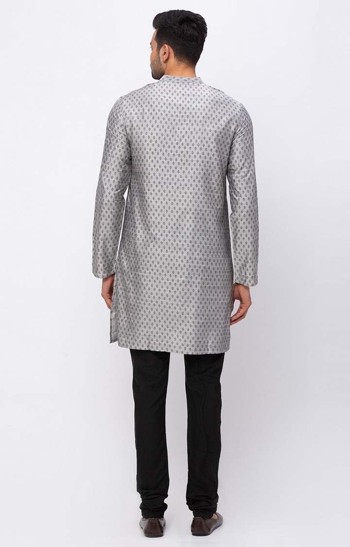 Ethnicity Art Silk Straight Full Sleeve Men Grey Kurta