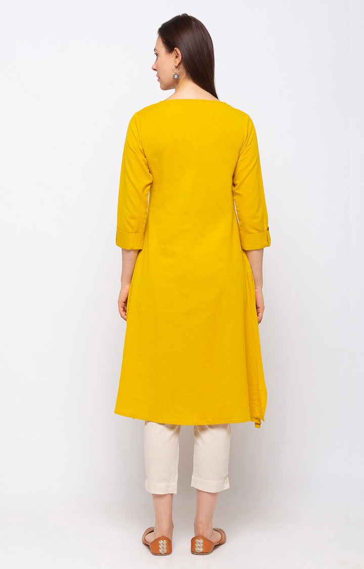 Ethnicity | Mustard Cotton Three-Fourth Fashion Women Kurta 3