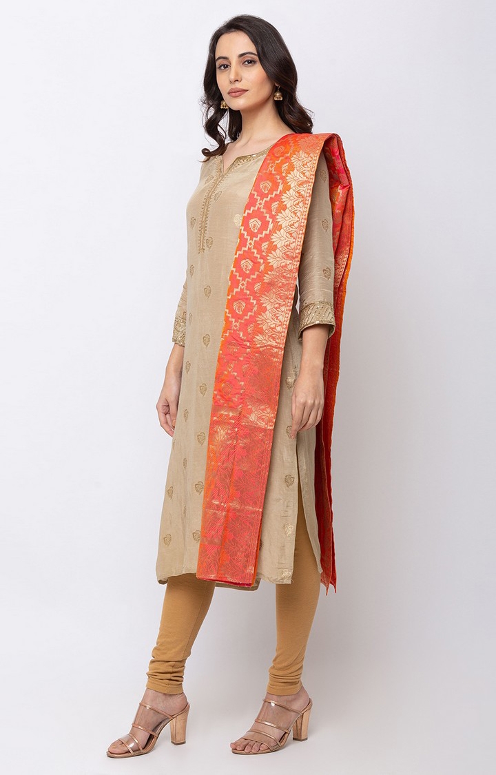 Ethnicity | Ethnicity Art Silk Straight Women Orange Dupatta 0