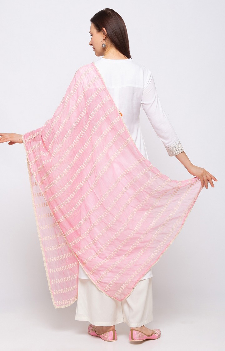 Ethnicity | Ethnicity Cotton Blend Straight  Women Pink Dupatta 1