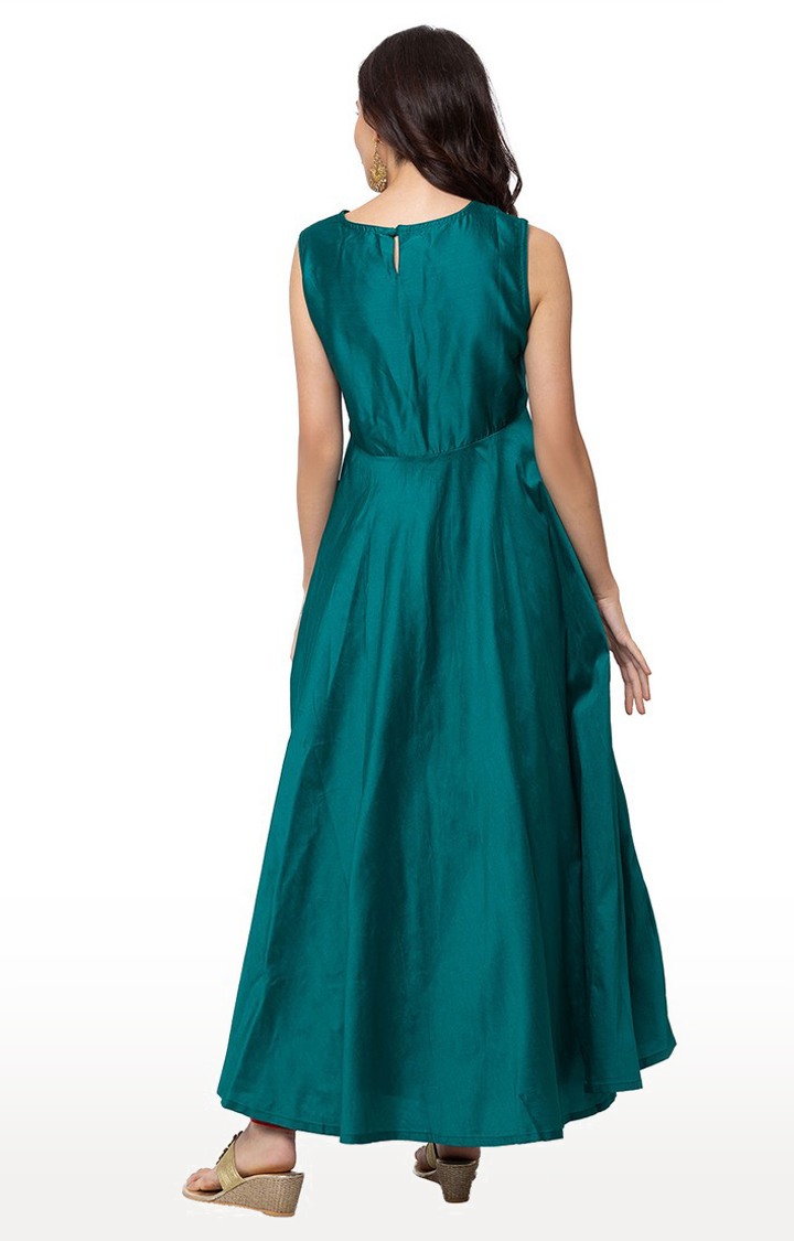 Ethnicity Blended Maxi Women Green Gown