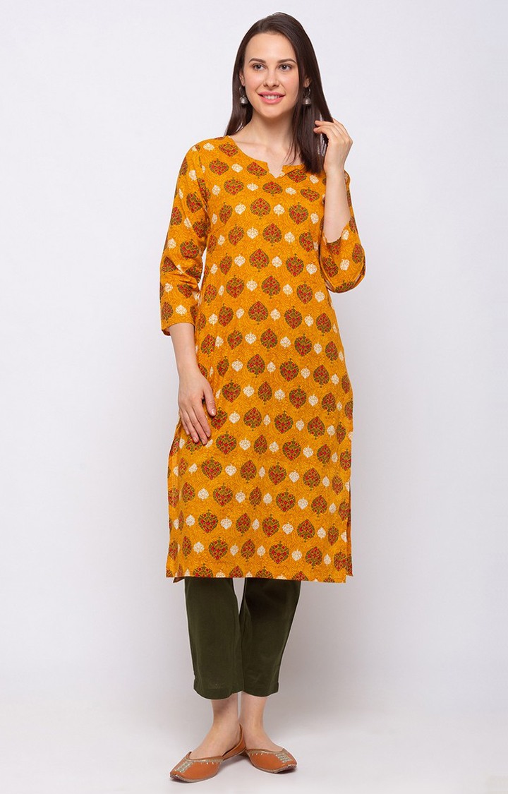 Ethnicity Women Mustard Cotton Kurta