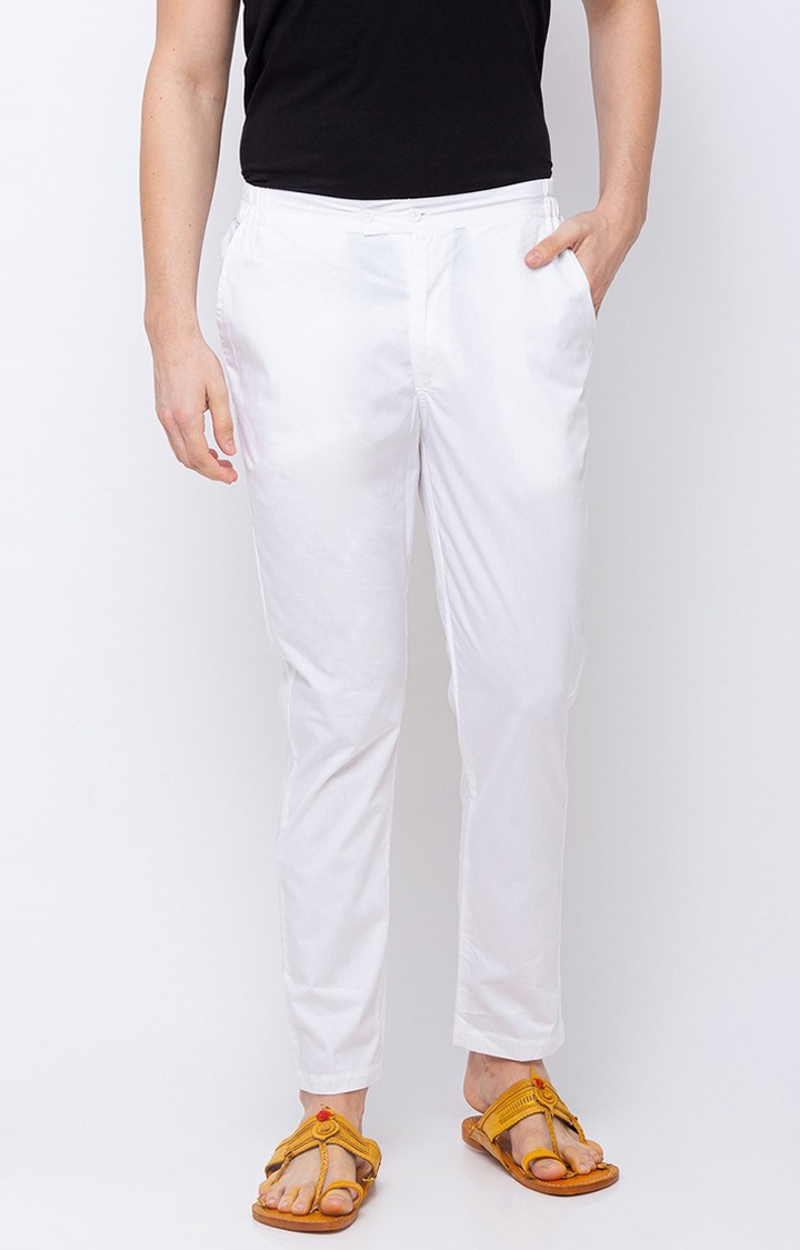 Buy Ecru Cotton Blend Slim Pants Online - W for Woman