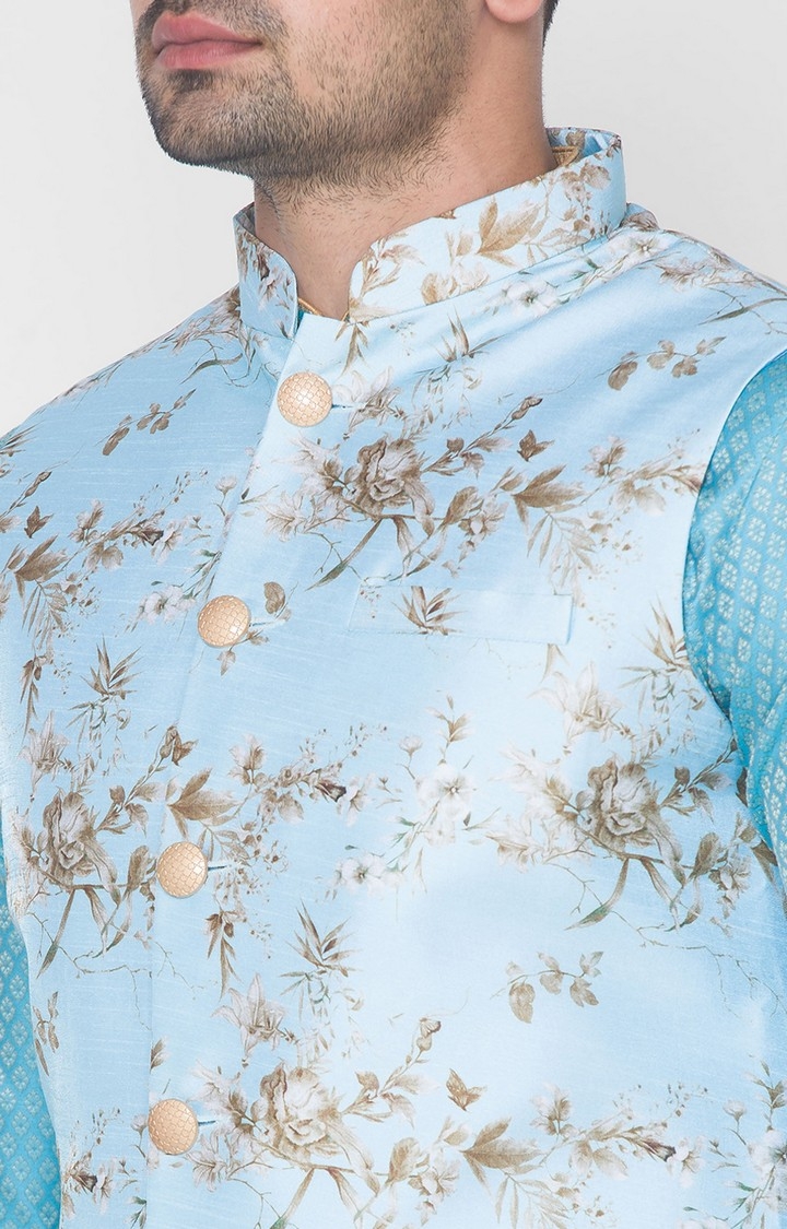Ethnicity | Sky Blue Printed sleeveless jacket 4