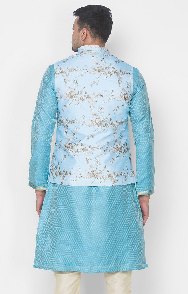 Ethnicity | Sky Blue Printed sleeveless jacket 3