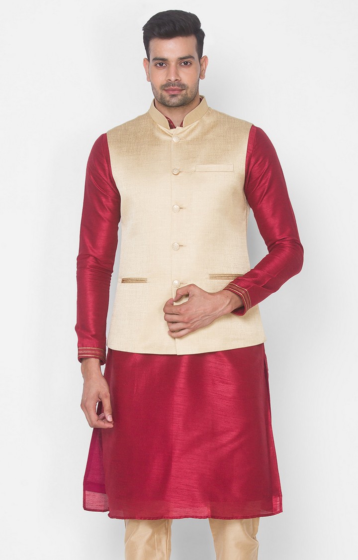 Ethnicity | Beige Solid sleeveless jacket 0
