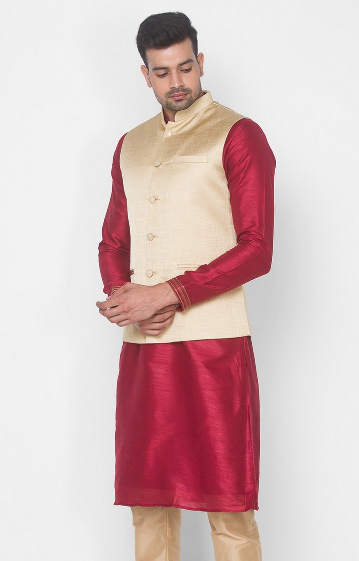 Ethnicity | Beige Solid sleeveless jacket 2