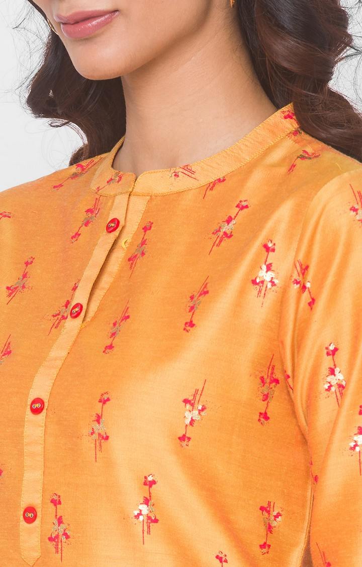 Orange Art Silk Three-Fourth Occasion Women Kp Set