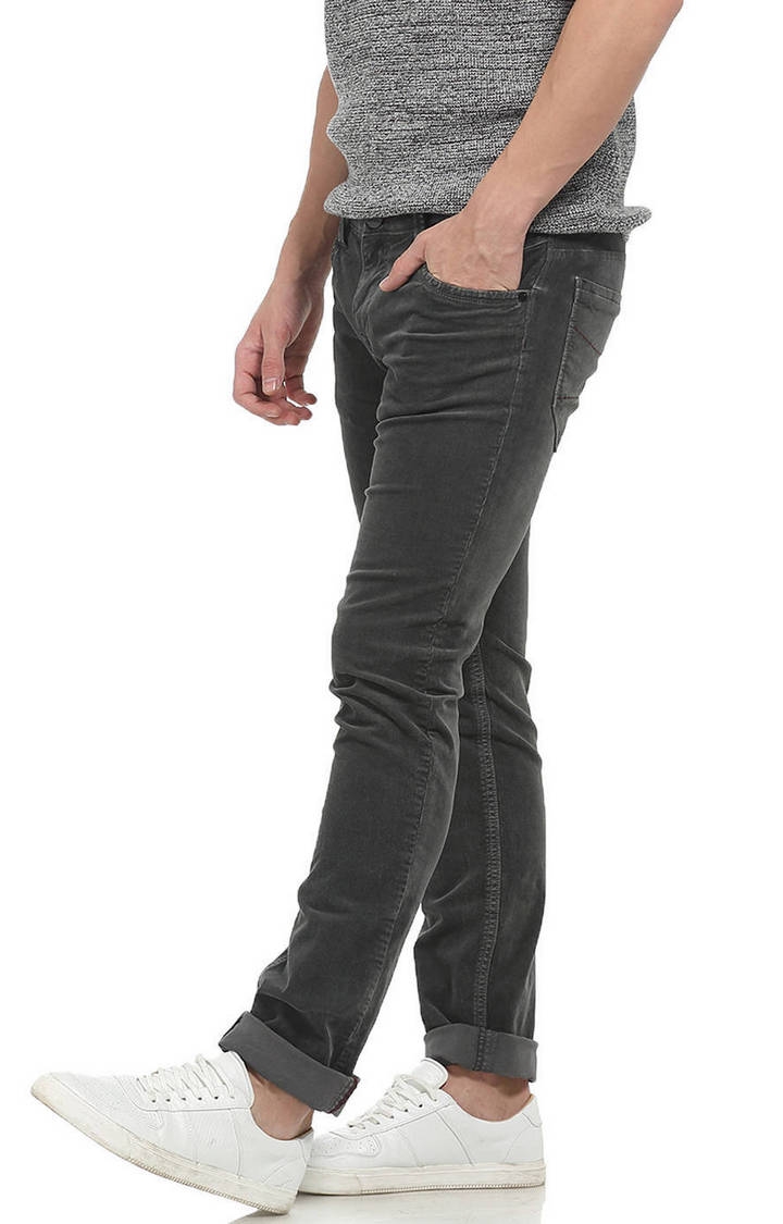 Basics | Men's Grey Cotton Blend Solid Jeans 2
