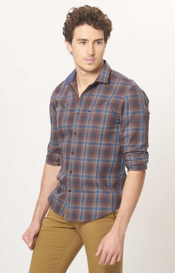 Basics | Beige Checked Casual Shirts 2