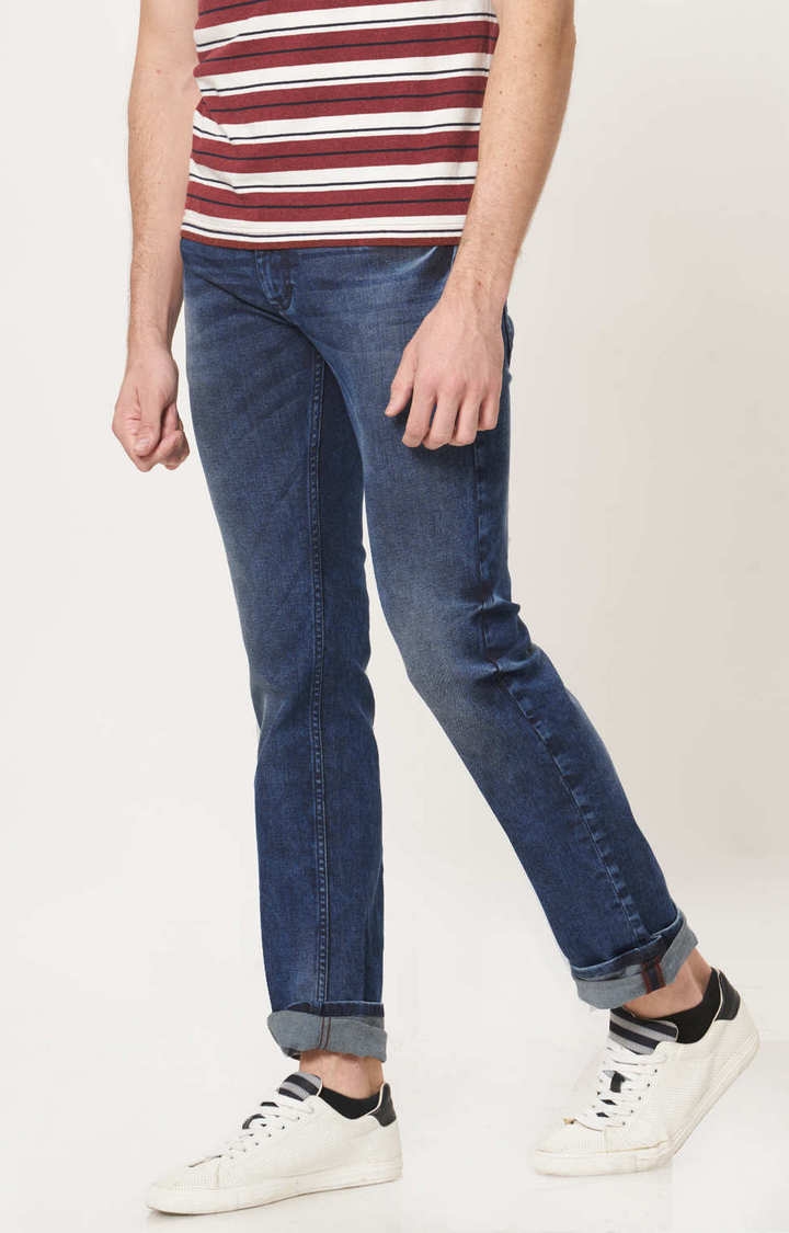 Basics | Men's Navy Cotton Blend Solid Jeans 1