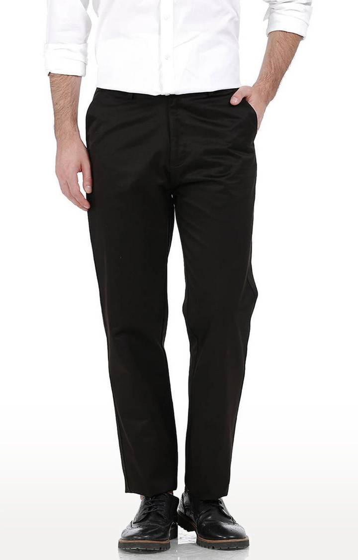 Basics | Men's Black Cotton Blend Solid Chinos 0