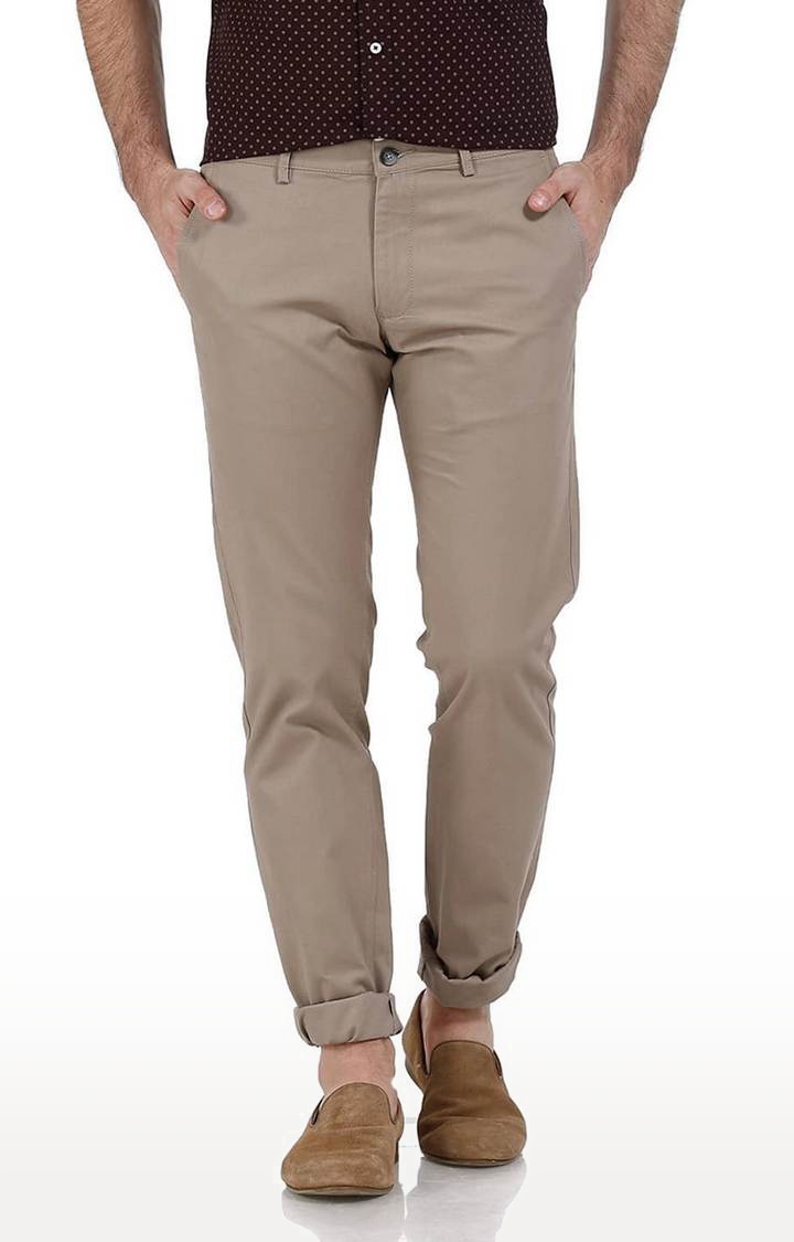 Men's Brown Cotton Solid Chinos