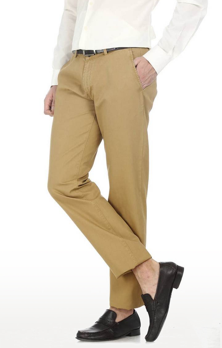 Basics | Men's Brown Cotton Solid Chinos 1