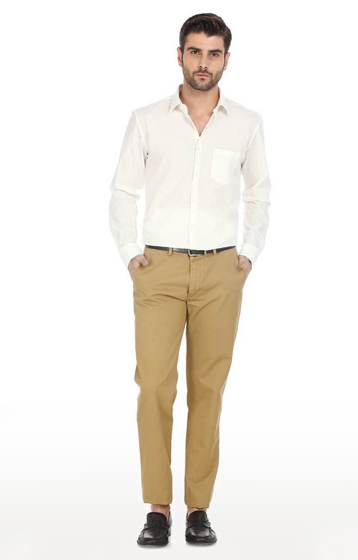 Basics | Men's Brown Cotton Solid Chinos 0