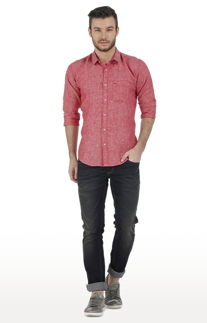 Red Solid Casual Shirts
