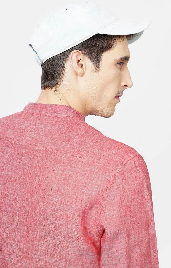 Basics | Men's Red Linen Solid Casual Shirts 2