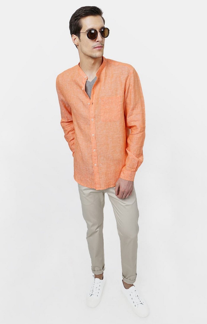 Basics | Orange Solid Casual Shirts 0