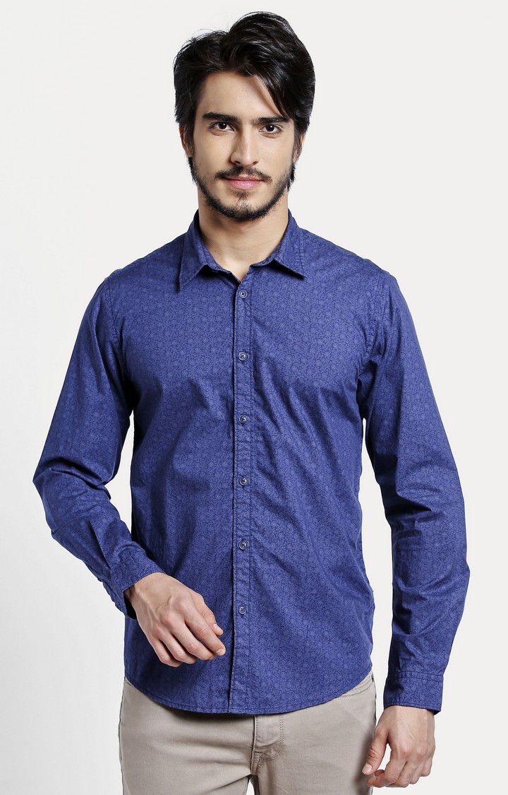 Pepe Jeans | Men's Blue Printed Casual Shirts 0
